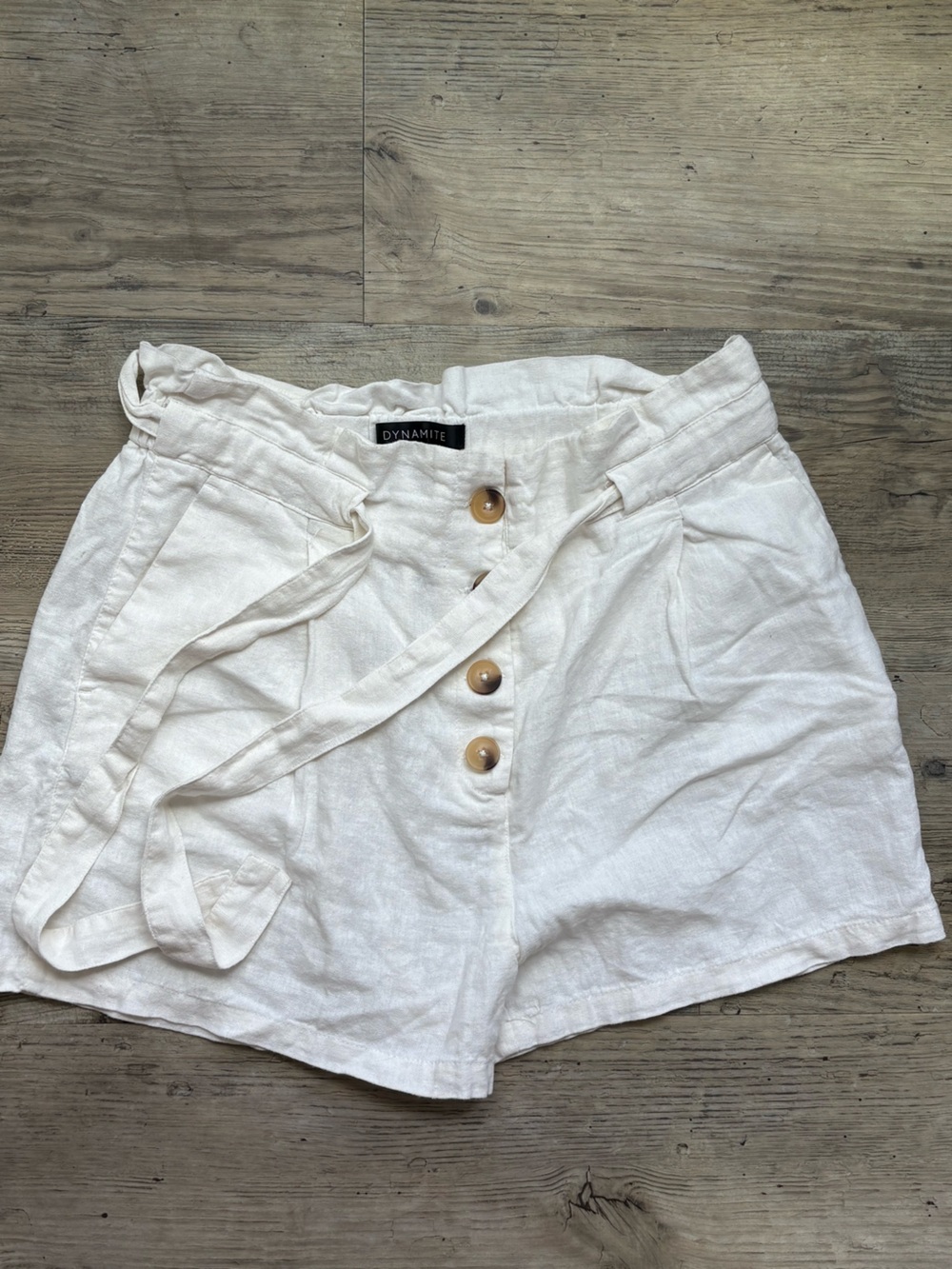 Dynamite White Button-Front High Waist Linen Shorts